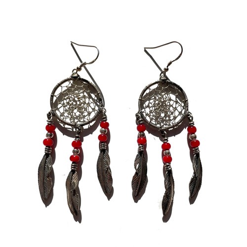 Dreamcatcher With Trade Beads Earring